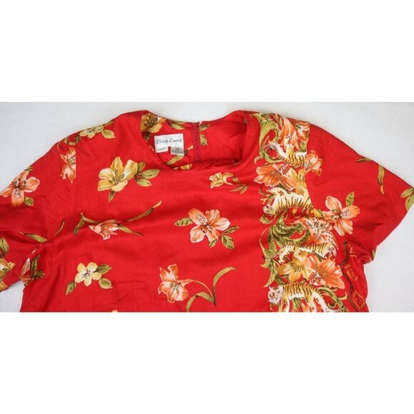 BETSY LAUREN VTG 90s WOMEN'S RED FLORAL TIGER PRINT SHORT SLEEVE MIDI  DRESS 18 - Picture 3 of 8